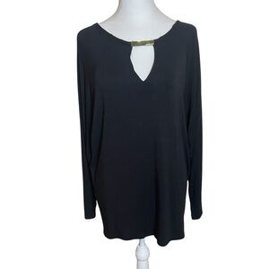 Michael Kors Black Tunic Top Gold Bar Logo Keyhole Medium Lightweight Office